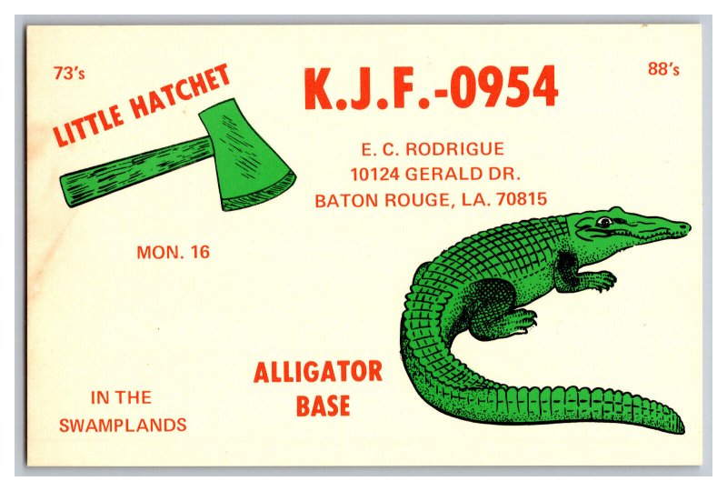 Postcard QSL CB Ham Radio Amateur Card From Baton Rouge LA Louisiana K.J.F. 0954 