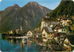 Austria hallstatt mountain village boat  Postcard