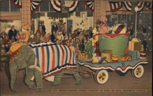 Sarasota Florida FL Grand Parade Trained Elephant Clown Float Linen Postcard