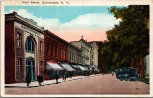Postcard NY  Gouverneur Main Street Shops Mailbox Street View Old Cars 1920s B1 