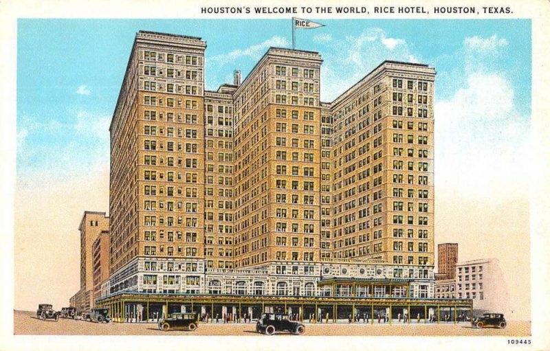 Houston Texas Rice Hotel Exterior Antique Postcard KK1943