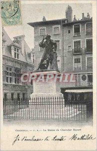 Old Postcard Grenoble Statue of Chevalier Bayard (map 1900)
