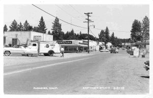 Street Heidelberg Beer Truck Chevron Gas Paradise California 1950s RPPC postcard