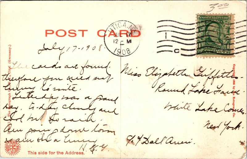 Postcard New York Utica Genesee Street View Streetcar Tracks Rotograph 1930 V129