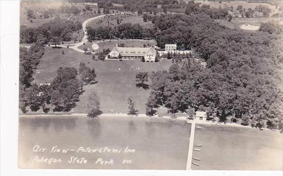 Indiana Pokagon State Park Potawatomi Inn Air View Real Photo RPPC