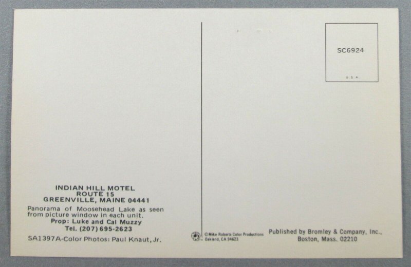 Indian Hill Motel, Route 15 Greenville ME Postcard - Moosehead Lake (#6927)