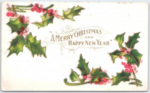 Vintage 1909 Embossed Christmas Postcard Holly Series No. 2