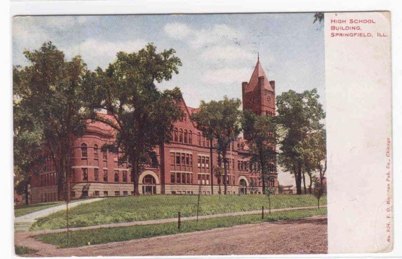 High School Springfield Illinois 1911 postcard