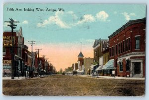 1917 Fifth Avenue Looking West Town Dirt Road Carriage Antigo Wisconsin Postcard