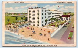 MIAMI BEACH, FL Florida ~  HOTEL NORMANDIE ~  1942  Art Deco Linen Postcard