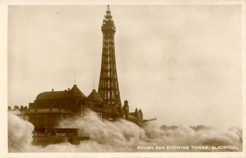 UK - England,  Blackpool.  Rough Sea and Tower    RPPC