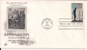 Generals Lee & Grant FDC Centennial Appomattox VA, April 9, 1965 Civil War Stamp