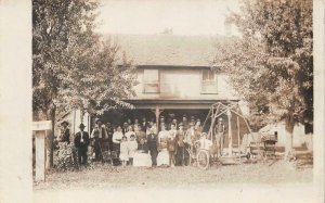 RPPC FAMILY GATHERING BICYCLE MAILBOX HOUSE OHIO REAL PHOTO POSTCARD (c.1910)