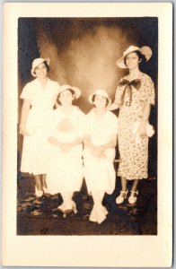 Portrait, Four Beautiful Ladies, Wearing Dress & Hat, Photograph, RPPC Postcard