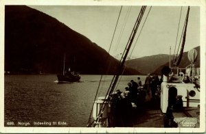 RPPC Ship Sailing into Eide Norway Real Photo Postcard Eneberettiget Millet & Co