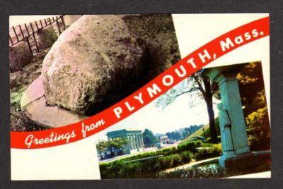 MA Greetings PLYMOUTH MASSACHUSETTS Postcard Mass Rock