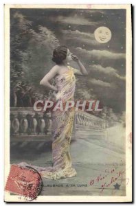 Old Postcard Fantasy Moon Woman Aubade moon