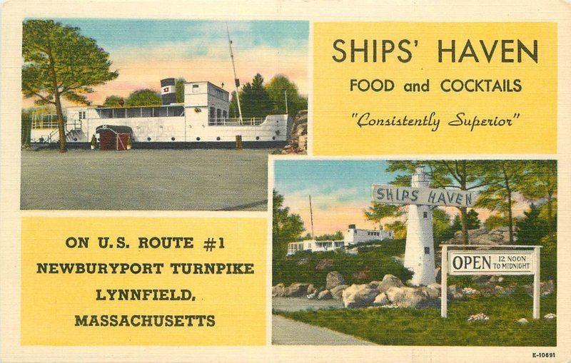 1940s Ships Haven Restaurant Lynnfield Massachusetts linen Thwing postcard 8640