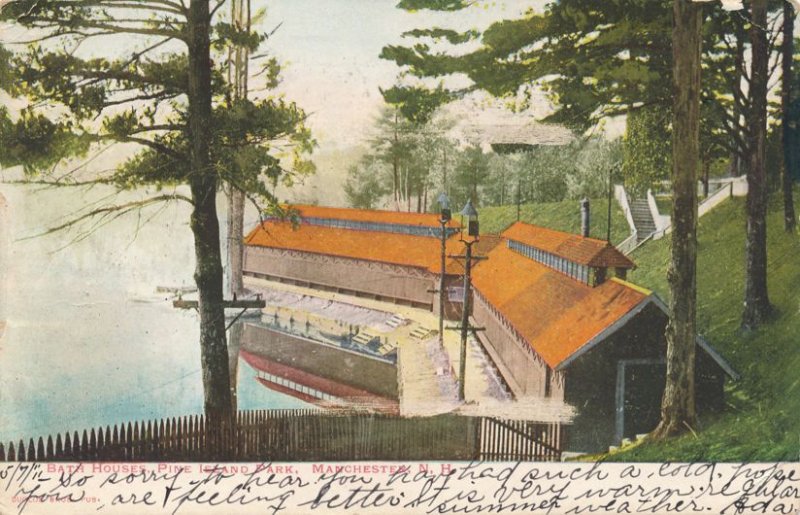 Bath House on Lake at Pine Island Park Manchester NH New Hampshire pm 1911 - UDB