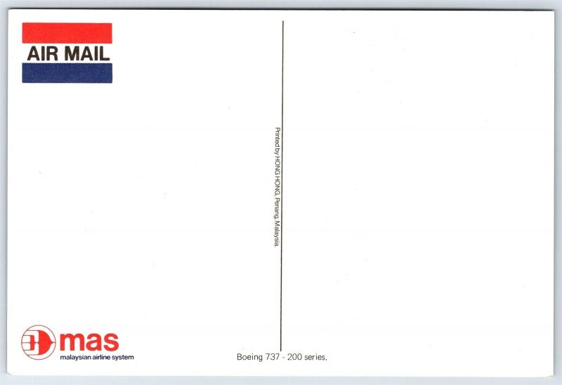 Aviation Postcard MAS Malaysia Airlines System Issued Boeing 737-200 EZ3