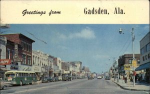 Gadsden Alabama AL Truck Bus Buses Street Scene Vintage Postcard