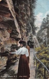 Ausable Chasm New York~Couple Observing Rock Cliff Post Office~1910 Postcard