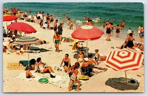 Postcard Beach Summer People Vacation Sea Sand Fun Umbrellas Ocean Scenic View