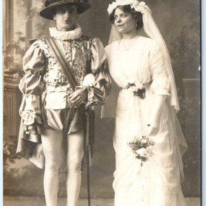 c1910s Unique Wedding Photo? RPPC Man Trad Costume Dance Play Real Photo PC A125