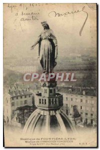 Postcard Old Lyon Basilica of Fourviere Statue of the Immaculate Conception b...