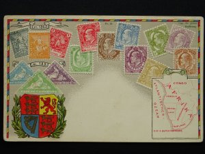 AFRICA Cape of Good Hope STAMPS, MAP & HERALDIC ARMS c1910 Embossed Postcard