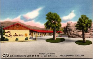 Linen Postcard La Siesta Motel Highways 60, 70, 89, 93 in Wickenburg, Arizona