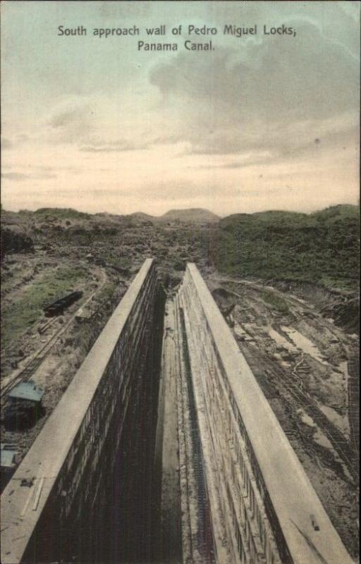 Panama Canal Pedro Miguel Locks Wall Albert Lindo #523 c1910 Postcard