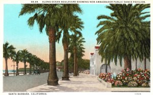 Vintage Postcard Along Ocean Boulevard Public Dance Pavilion Santa Barbara CA