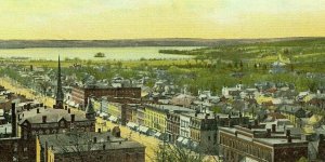Postcard Hand Tinted Birdseye View of Canandaiqua, NY.     Q6