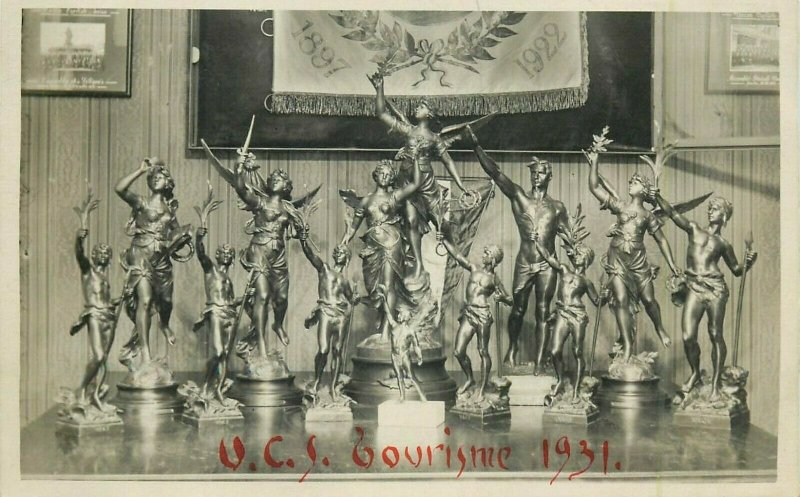 U.C.S. Tourisme 1931 cycling history trophy original real photo postcard 