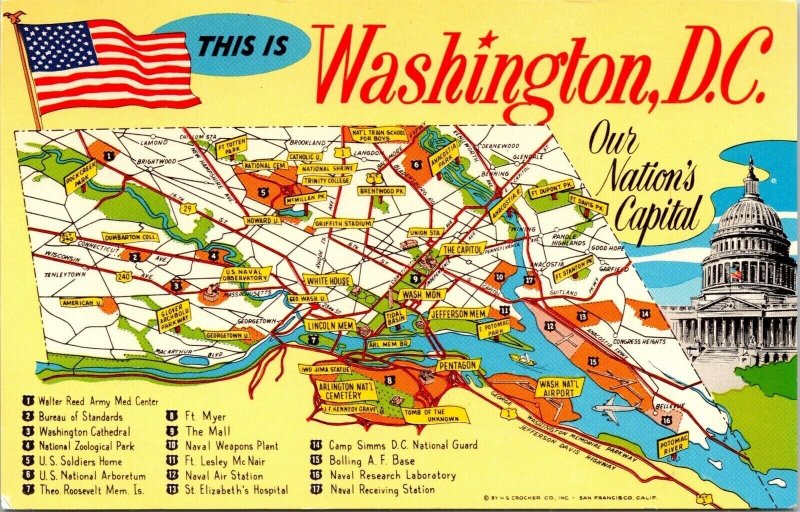 Washington DC City Map United States Capitol Multi View DB Postcard 