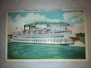 Ship Excursion Steamer Capitol On Mississippi River Vintage Postcard
