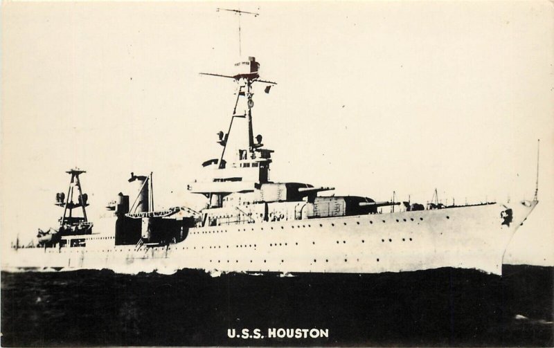 RPPC Ship Postcard; USS Houston CA-30 US Navy Cruiser Underway, Unposted