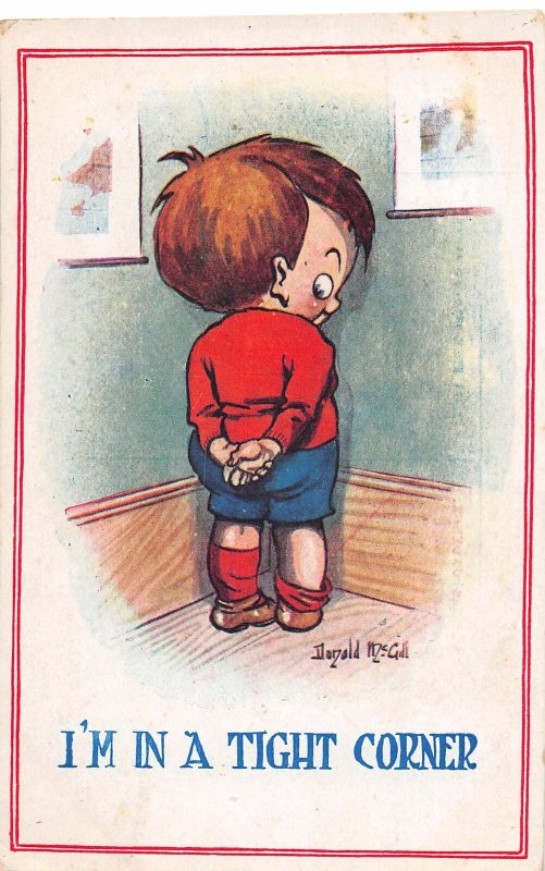 F92/ Artist Signed Postcard c1910 Donald McGill Comic Boy in Corner 6