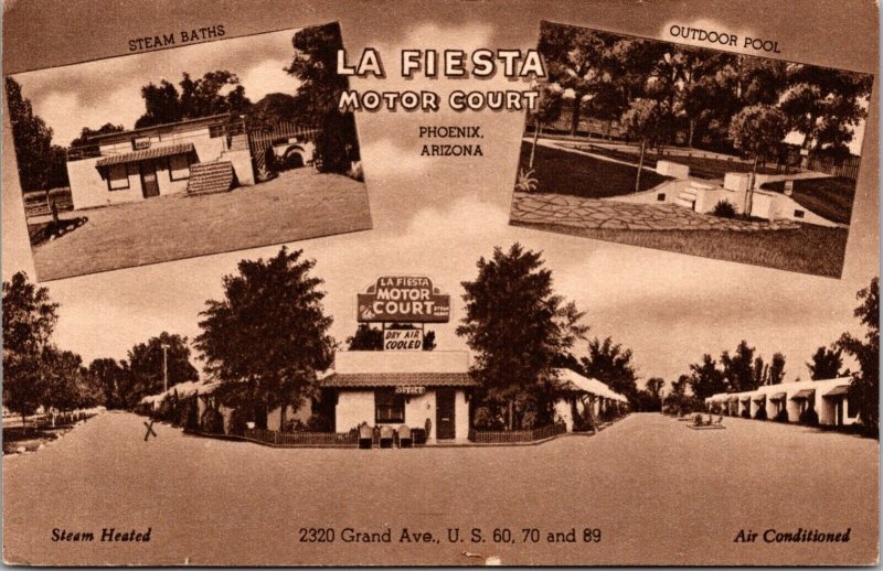 Postcard La Fiesta Motor Court U.S. 60, 70 and 89 in Phoenix, Arizona
