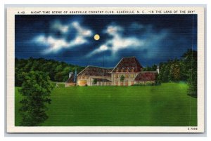 Asheville Country Club Night View Asheville NC UNP Linen Postcard R25