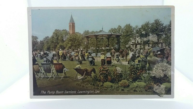 Antique Postcard  People Relaxingvat the Pump Room Gardens Leamington Spa C1910