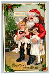 Vintage 1922 Christmas Postcard Santa Claus with Cute Children on his Lap