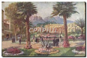 Menton Old Postcard The public garden and mountains of Agnes