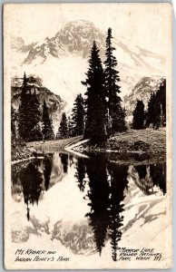 Mirror Lake Rainier National Park Washington c1910 RPPC Real Photo Postcard