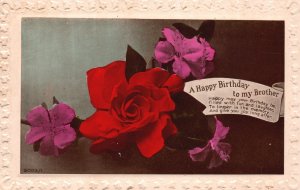 A Happy Birthday To My Brother Flower Design Greetings & Wishes Vintage Postcard