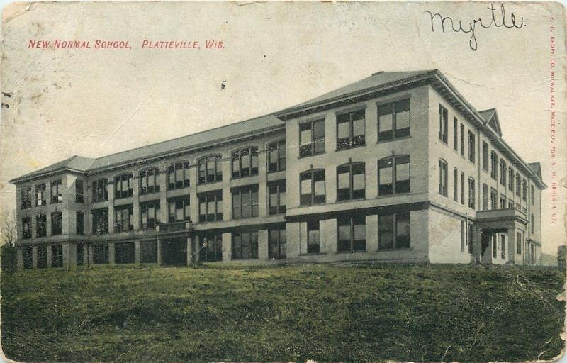 Platteville WisconsinPorte Cochere on Side of New Normal School1907 Postcard