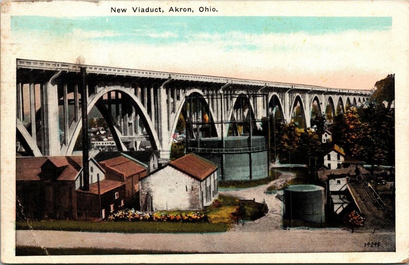 New Viaduct Akron Ohio OH WB Postcard VTG 1923 PM Clean Cancel WOB Note 