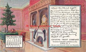 Advertising Calendar Postcard, Citizens Trust Company, Utica NY, December 1909