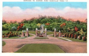 Vintage Postcard Entrance To Warner Park Bridle Paths Nashville Tennessee TN